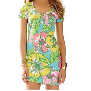 🌼🌸Lilly Pulitzer Big Flirt~Britton Henley Pink&Yellow Mini Dress 100% cotton 🌸🌼